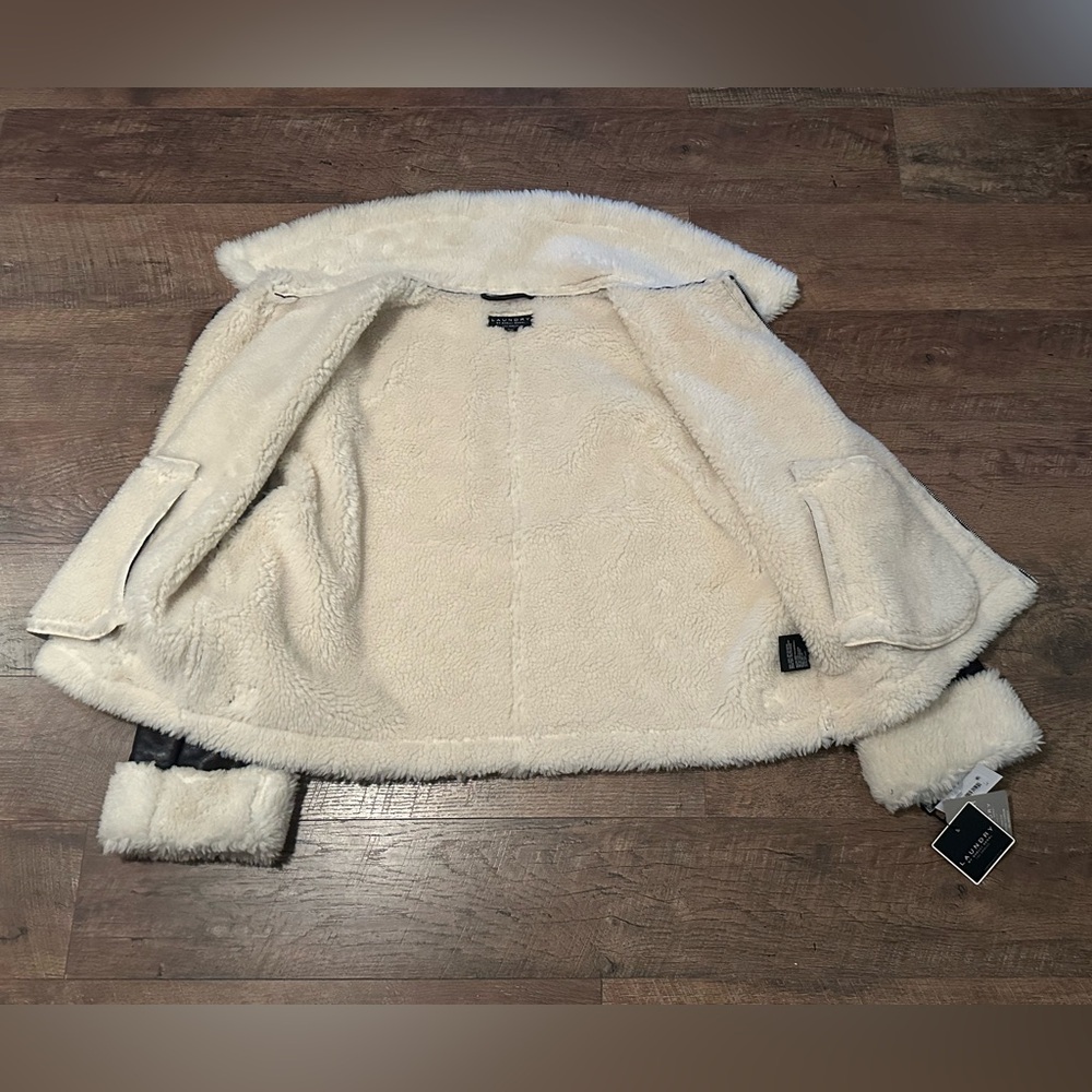 Laundry By Shelli Segal Brown Bomber Jacket with Cream Lining - Picture 5 of 10